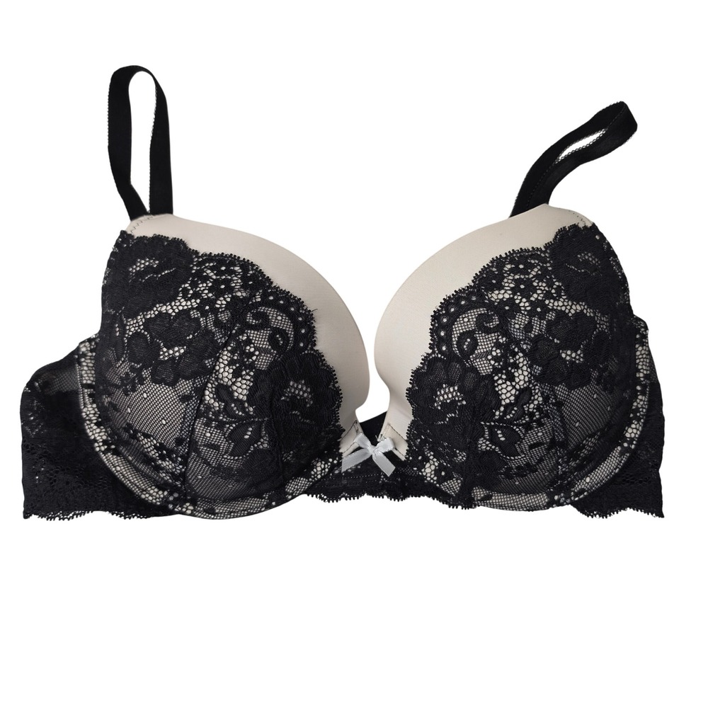 Victoria's Secret Bra Womens 36C Black White Dream Angels Push Up Lace Padded
